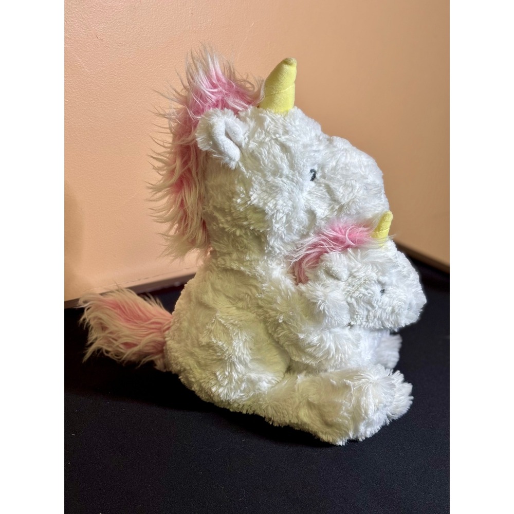 Cloud Island Plush Unicorn Mother and Baby Rattle Set White Pink Stuffed Animal